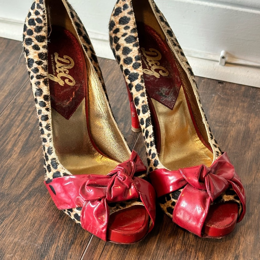 D&G Leopard Print Heels with Red Bow